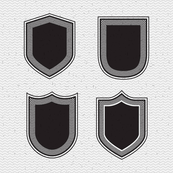witte achtergrond met zigzag lijnen en bruin silhouet instellen collectie emblemen en schilden - Vector, afbeelding