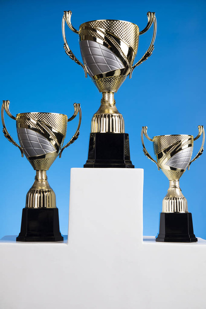 Winner podium sports symbols. Sport podium, Cups of winners award - Photo, Image