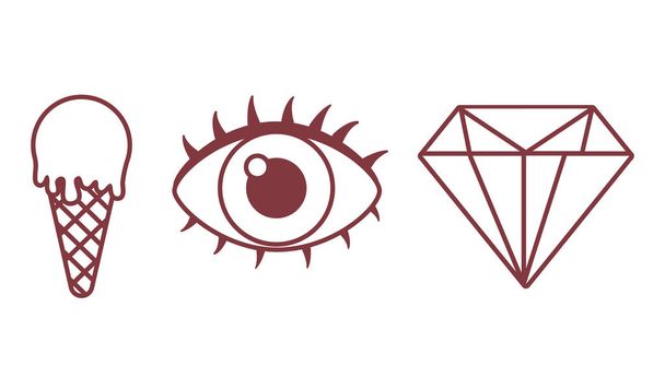 ice cream, eye and diamond icon - Vector, Image