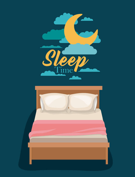 color poster scene night landscape of bed sleep time - Vector, Image