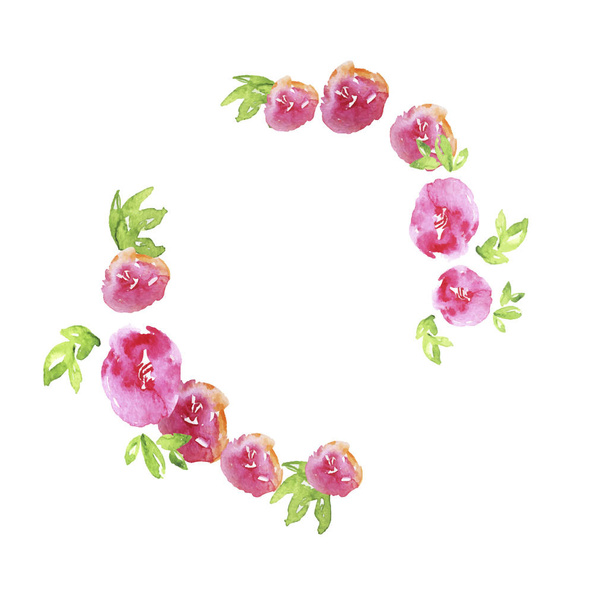Vector Εικονογράφηση Σχεδιασμός όμορφη ζωγραφική με νερομπογιές ροδαλά λουλούδια στεφάνι με πράσινα φύλλα μοτίβο  - Διάνυσμα, εικόνα