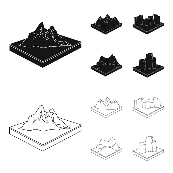 Mountains, rocks and landscape. Relief and mountains set collection icons in black,outline style isometric vector symbol stock illustration web. - Vector, Image