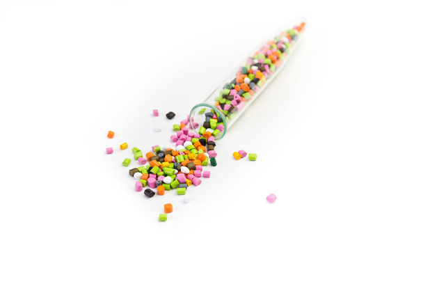 Plastic pellets .Multicolored Plastic granules. Plastic raw mate - Photo, Image