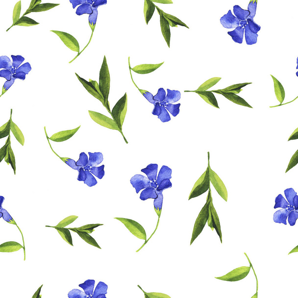 beautiful watercolor painting of blue bell flowers seamless pattern background  - Photo, Image