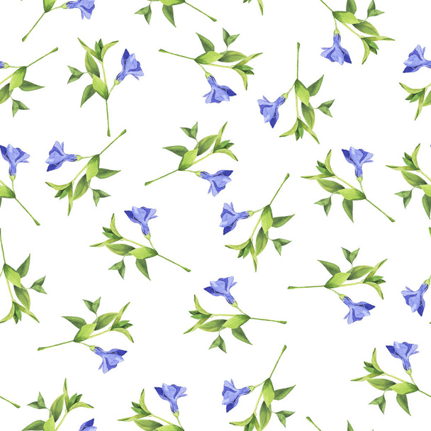 beautiful watercolor painting of blue bell flowers seamless pattern background  - Foto, Imagen