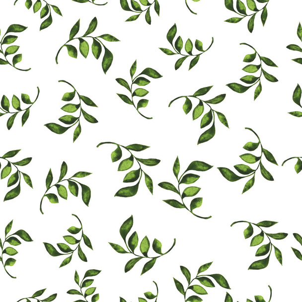 beautiful hand-drawn illustration of green branches seamless pattern background  - Zdjęcie, obraz