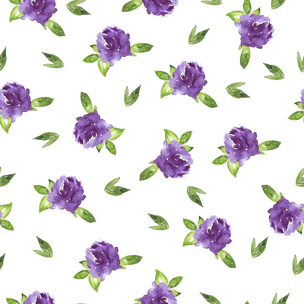 beautiful illustration of wild purple flowers seamless pattern on white background - Photo, image