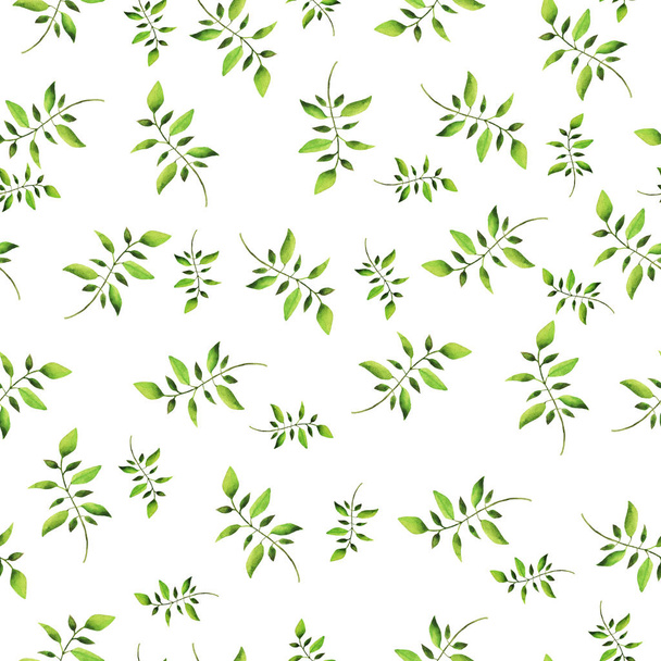 beautiful illustration of spring green leaves seamless pattern background - Фото, изображение