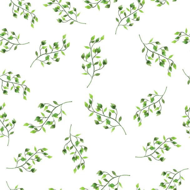 beautiful illustration of spring green leaves seamless pattern background - Valokuva, kuva