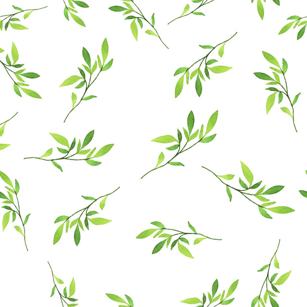 beautiful illustration of spring green leaves seamless pattern background - Fotoğraf, Görsel