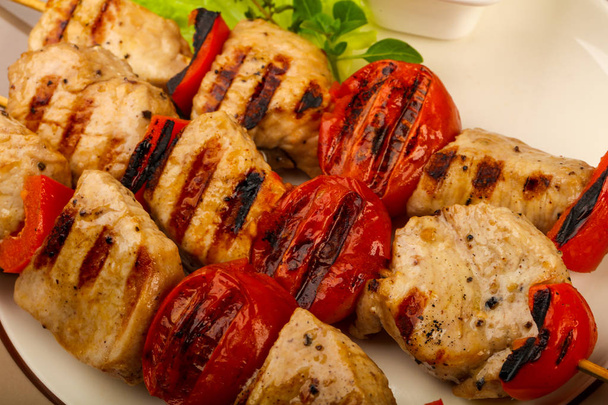 Grilled turkey skewer with tomato and pepper - Photo, Image