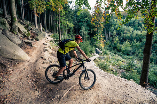 Mountain Bike lovaglás, kerékpározás, őszi erdő - Fotó, kép