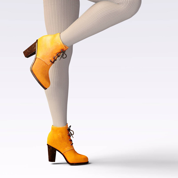 Beautiful female legs woolen leggings and half-beads. Sexy slim female legs boots. Autumn-Spring Collection. Seductive pose. Conceptual fashion art. 3D render illustration. Isolate. - Fotoğraf, Görsel