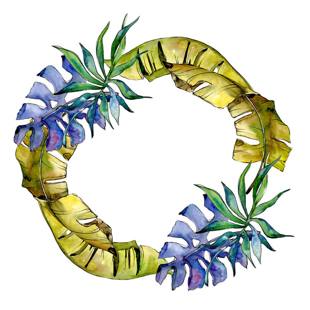 Tropics leaves wreath in a watercolor style. - Фото, зображення