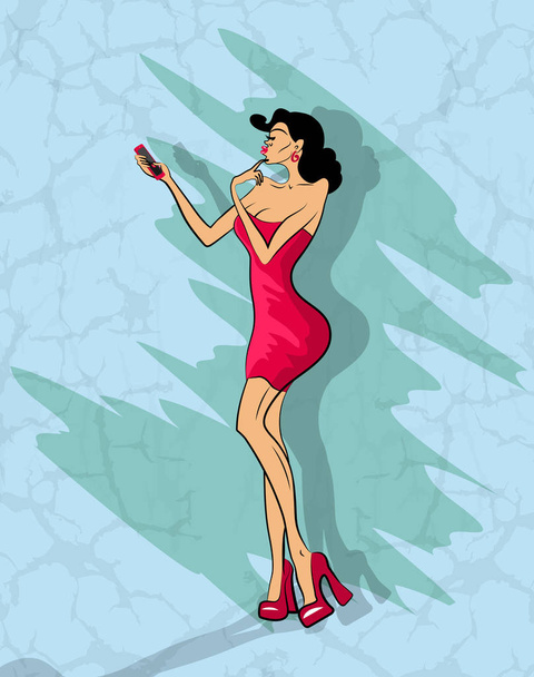 Glamorous lady makes selfie on her phone - Vector, Image