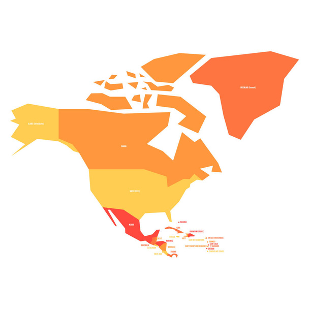 Sehr vereinfachte infografische politische Karte von Nordamerika in orangen Farben. Einfache geometrische Vektorabbildung - Vektor, Bild