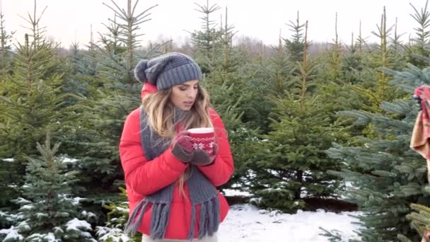 Couple with blanket in winter forest  - Footage, Video