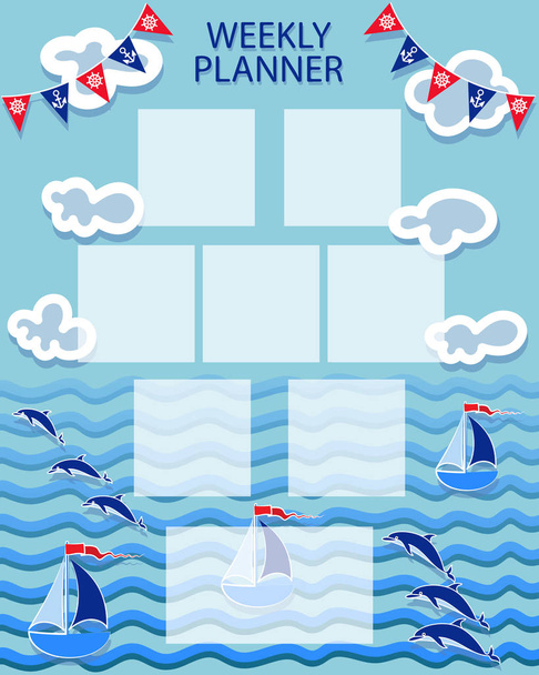 Baby organizer. Summer marine themes. WEEKLY PLANER.  - Vector, Image