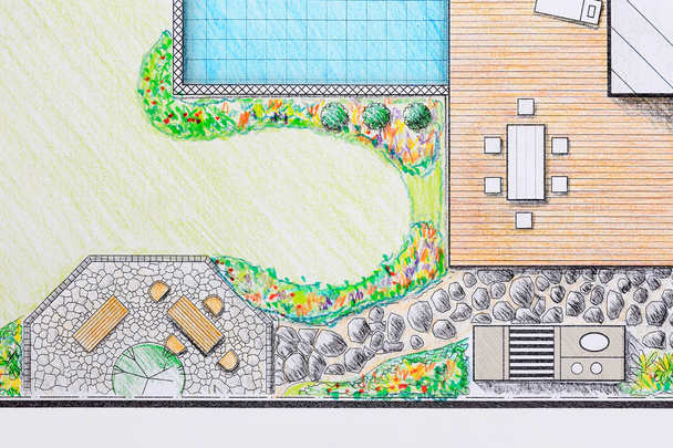 Landscape architect design patio backyard plan for villa - Photo, Image