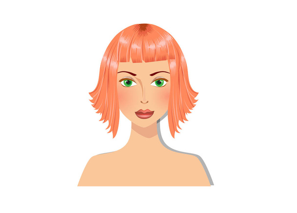 Kaunis punapää tyttö vihreät silmät ja upea Bob kampauksen inkivääri väri hiukset tyyli muotokuva
 - Vektori, kuva