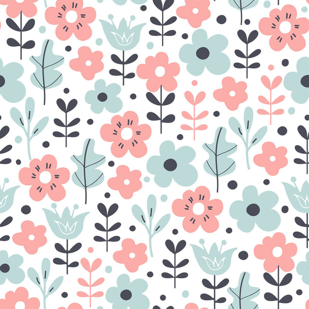 Seamless pattern with flowers and leaves. Vector floral background. - Vektor, kép