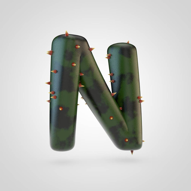 Plante la lettre N en majuscule. rendu 3D de la police végétale verte avec des pointes isolées sur fond blanc
. - Photo, image
