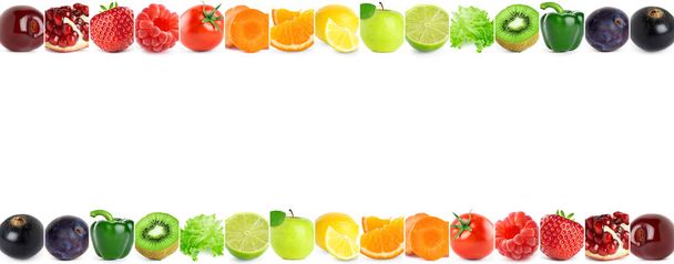 Collage aus farbigen Früchten und Gemüse - Foto, Bild