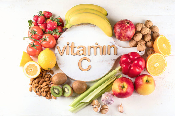 Vitamin C Rich Foods. Top view. Healthty eating concept - Valokuva, kuva