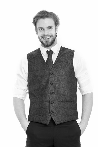 businessman, bearded man or smiling gentleman in waistcoat and t - Foto, Imagem