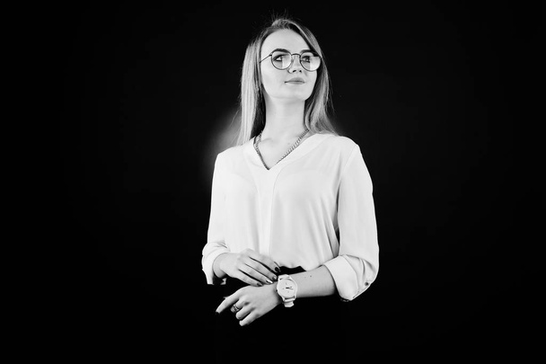 Studio portrait of blonde businesswoman in glasses, white blouse - Foto, Bild