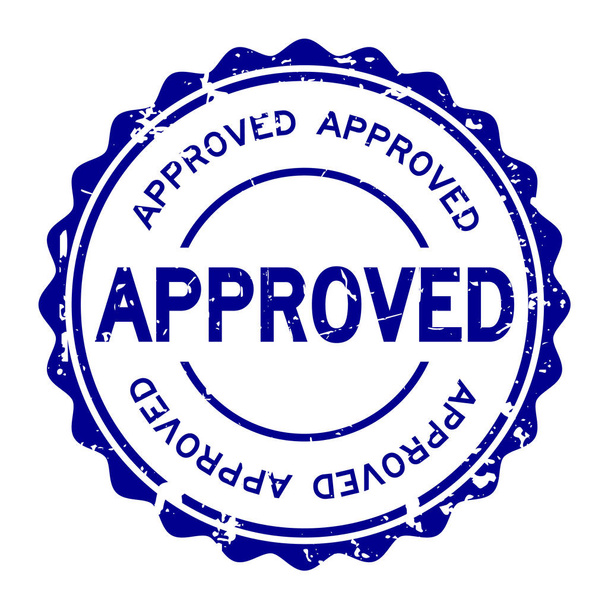 Grunge azul aprobado texto redondo sello de goma sobre fondo blanco
 - Vector, imagen