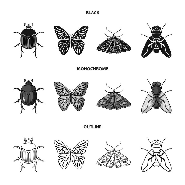 Wrecker, parasite, nature, butterfly .Insects set collection icons in black,monochrome,outline style vector symbol stock illustration web. - Vektör, Görsel