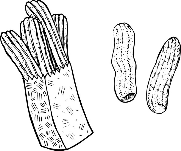Doodle coloring page for adults with churros. Ink art with spani - Vector, imagen