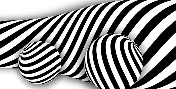 Blanco negro línea 3d distorsión bola ilusión
 - Vector, Imagen