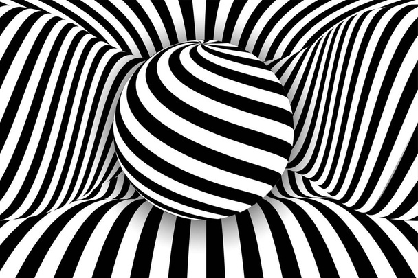 Fekete fehér 3d vonal torzítás labda illúzió - Vektor, kép