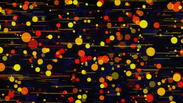 Анотація анімованого фонового зберігача переходу з частинками у вигляді смуг і кіл на рендерингу комп'ютера темного фону
 - Кадри, відео