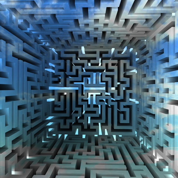 青い 3次元迷路ブロック内部の一見 - 写真・画像