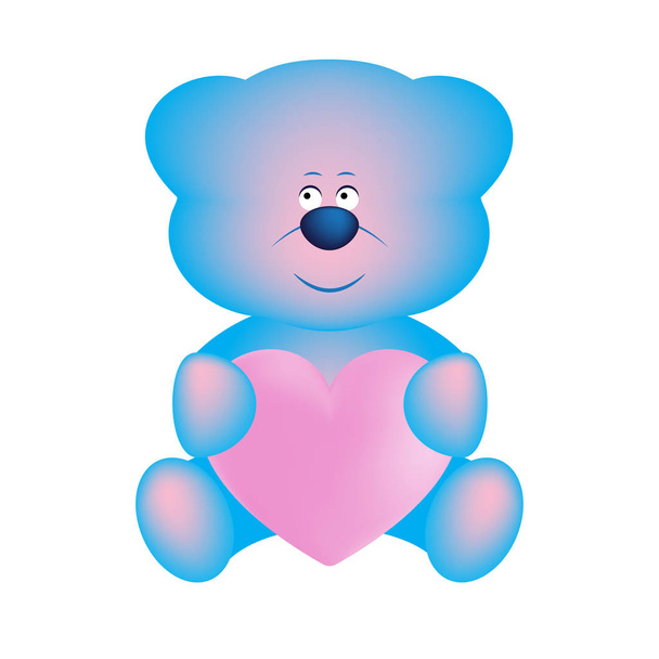 süßer blauer Bär mit rosa Herz für das Design der Grußkarte. - Vektor, Bild