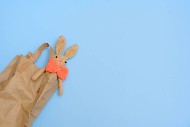 Easter composition with  bunny. Holidays flat lay - 写真・画像