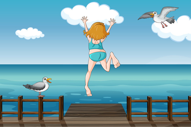 Прыгающая девушка в воде
 - Вектор,изображение