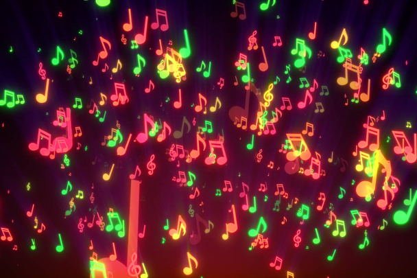 Animation transparente de notes musicales colorées pour des clips vidéo, des écrans LED et des projections dans des boîtes de nuit, des concerts, des festivals, des expositions, des célébrations, des mariages et des événements de mode. Illustration 3d
 - Photo, image