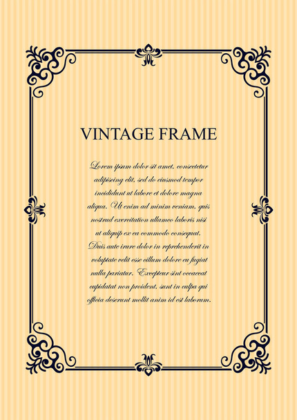 Old vintage frame with decorative ornate vintage border, retro elements. Vector illustration. Beautiful filigree ornamental template for design of frames - Vector, afbeelding