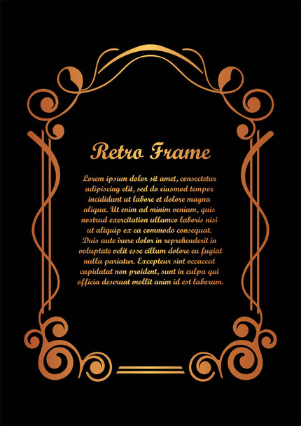 Old vintage frame with decorative ornate vintage border, retro elements. Vector illustration. Beautiful filigree ornamental template for design of frames - Vector, Image