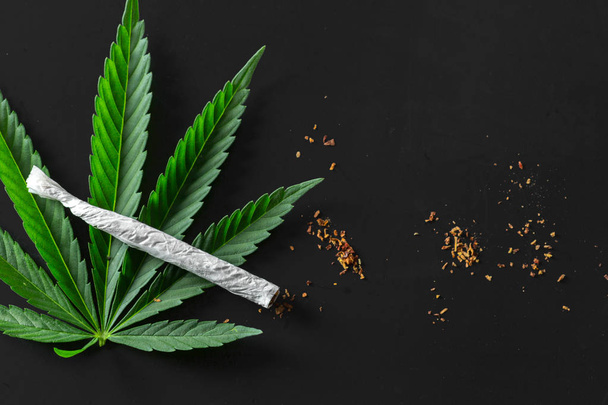 Close up of medical Marijuana on black background - Photo, image