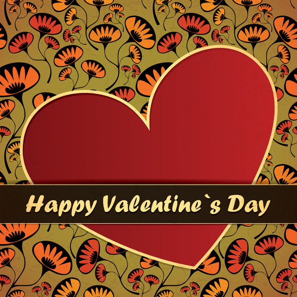 Valentines Day card with flowers and leafs background - Διάνυσμα, εικόνα