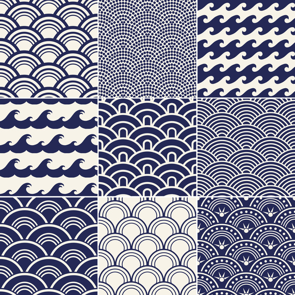 Japanese seamless ocean wave pattern - Vector, Image