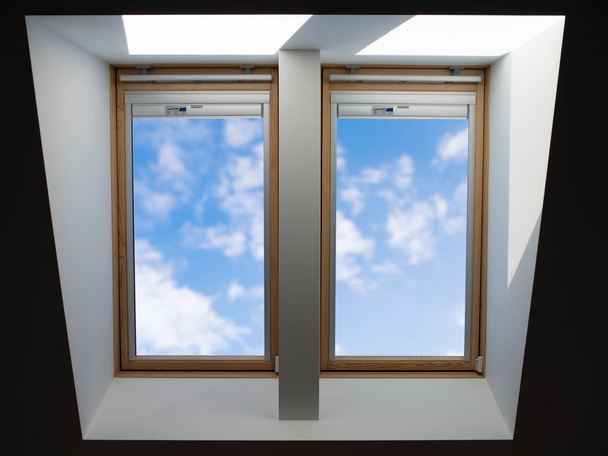 fenêtres sur le toit donnant sur le ciel bleu légèrement nuageux
 - Photo, image