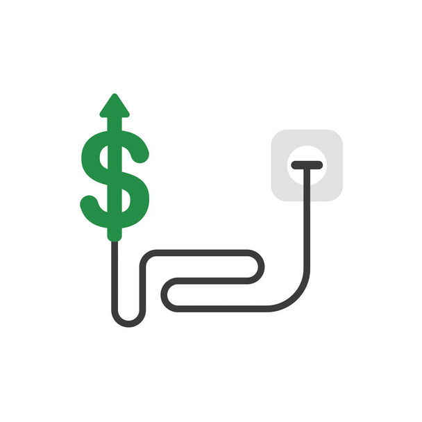 Wektor ikona koncepcja Dolar symbol za pomocą kabla i podłączony do - Wektor, obraz