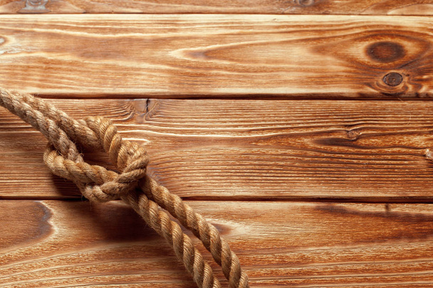 ship rope at wooden background - Photo, Image