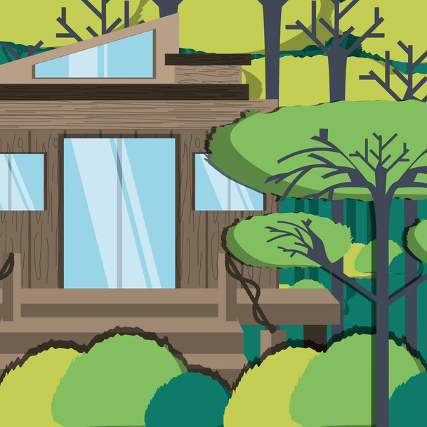 fából készült eco ház az erdőben  - Vektor, kép